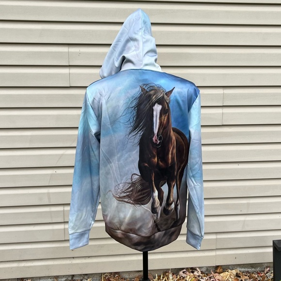 New Horse Print Zip Up Hoodie Jacket - Picture 7 of 9